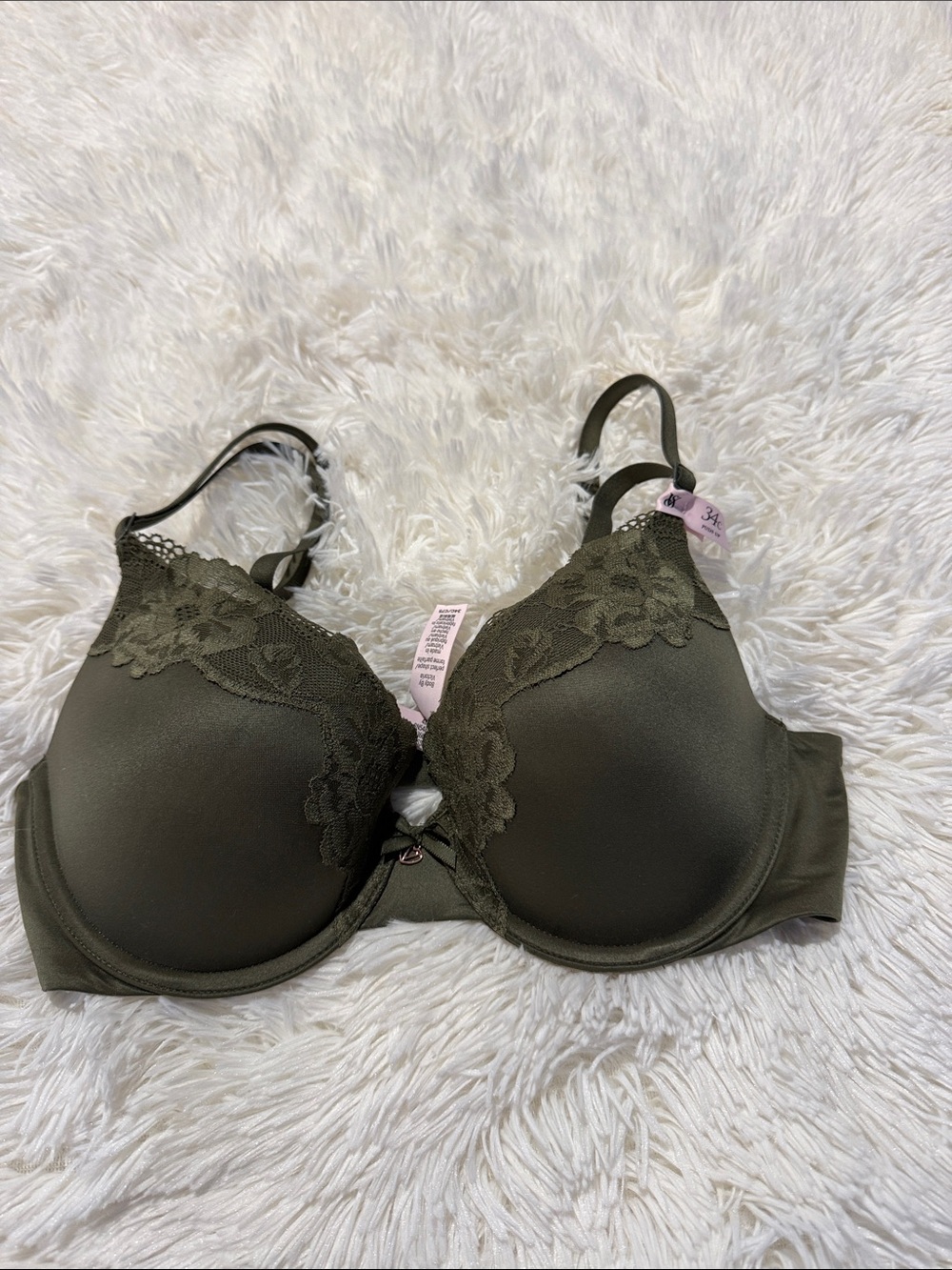 Victoria's Secret Olive Green Lace-Trim Underwire Bra